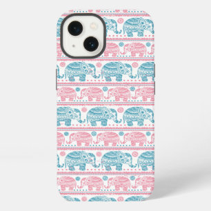 Pink And Teal Ethnic Elephant Pattern iPhone 13 Case