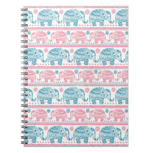 Pink And Teal Ethnic Elephant Pattern Notebook