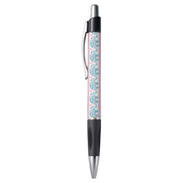 Pink And Teal Ethnic Elephant Pattern Pen (Top (Vertical))