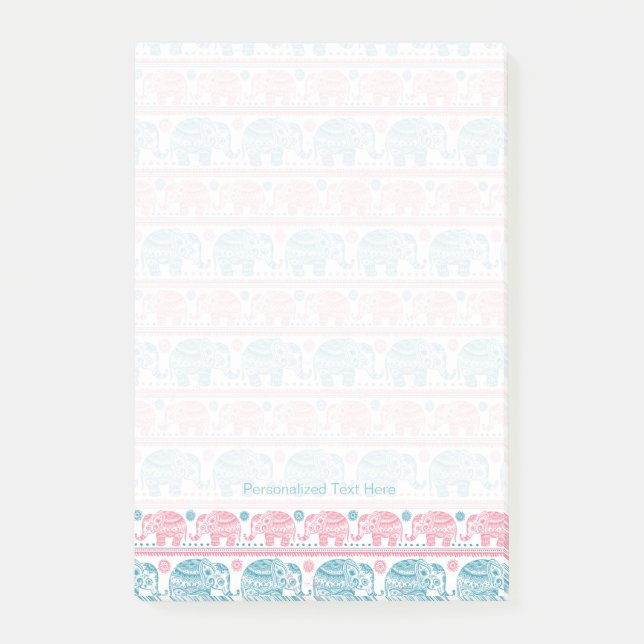 Pink And Teal Ethnic Elephant Pattern Post-it Notes (Front)