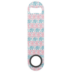 Pink And Teal Ethnic Elephant Pattern Speed Bottle Opener