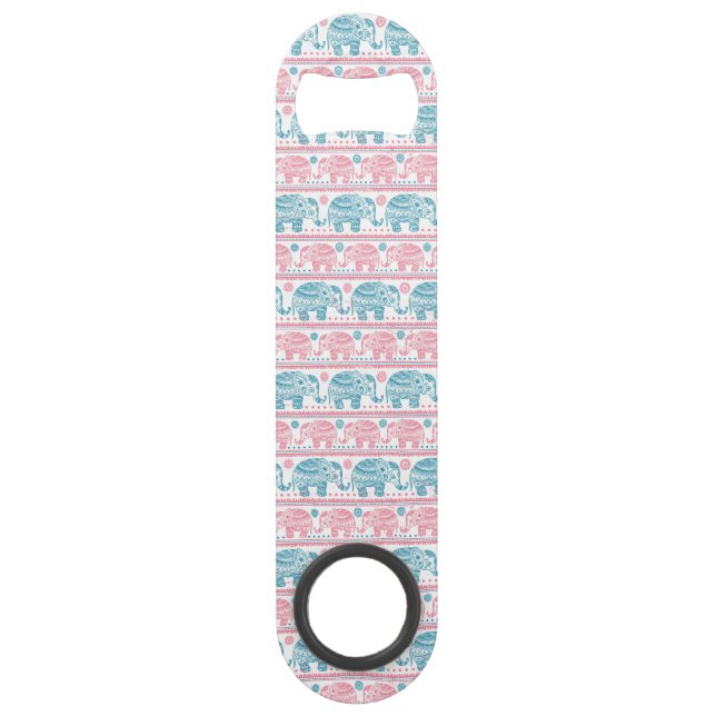 Pink And Teal Ethnic Elephant Pattern Speed Bottle Opener (Front)