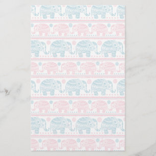 Pink And Teal Ethnic Elephant Pattern Stationery