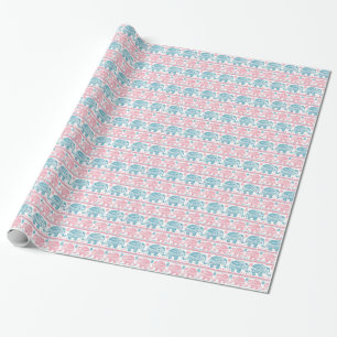 Pink And Teal Ethnic Elephant Pattern Wrapping Paper