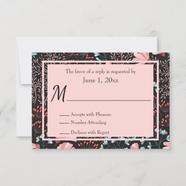 Pink and Teal Flowers RSVP Card (Front)