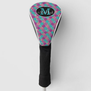 Pink and Teal Glittery Mermaid Monogram Golf Head Cover