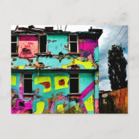 Pink and Teal Graffiti Art | Abandoned House