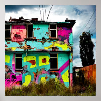 Pink and Teal Graffiti Art | Abandoned House