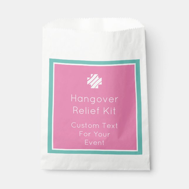 Pink and Teal Hangover Relief Kit Favour Bags (Front)