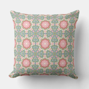 Pink and Teal Mandala Boho Throw Pillow