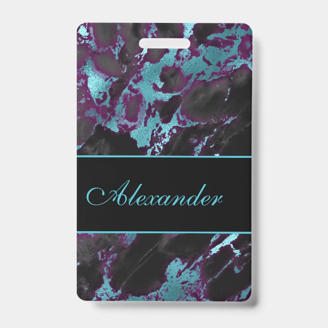 Pink and Teal Marble Style Luggage Tag Badge (Front)