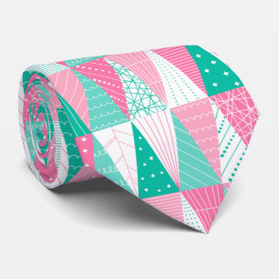 Pink and Teal Minimalist Christmas Trees Tie