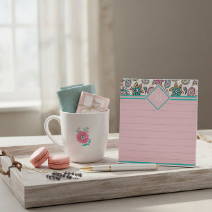 Pink and teal paisley monogram notepad