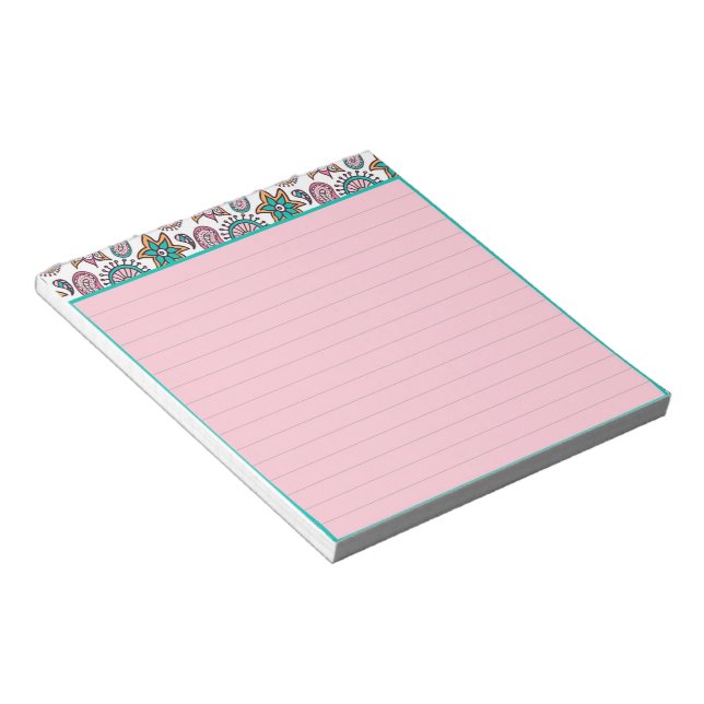 Pink and teal paisley notepad (Angled)