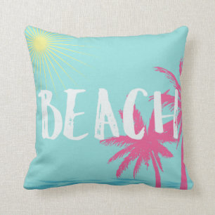 Pink and Teal Palm Tree Beach Pillow