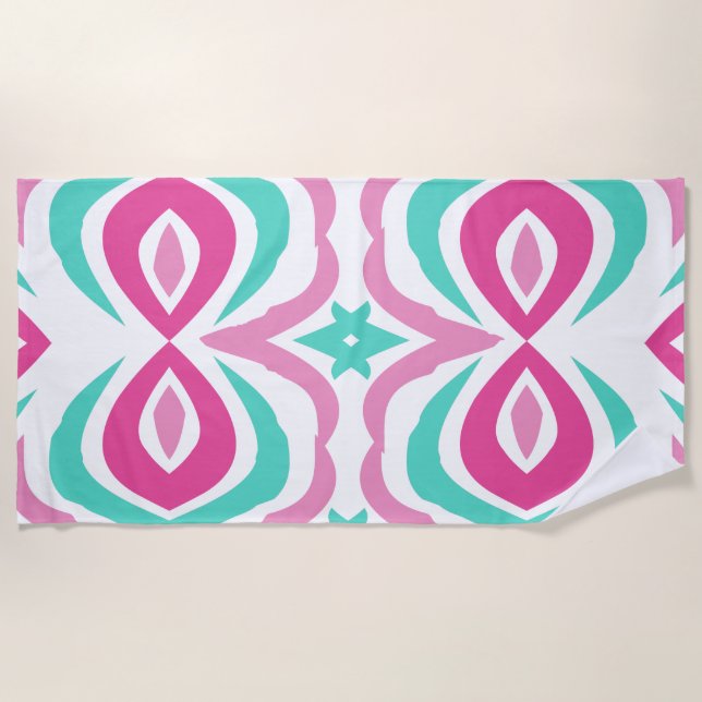 Pink and Teal Pattern   Beach Towel (Front)