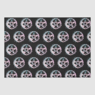 Pink and Teal Pentagram Witchcraft Black Halloween Tissue Paper