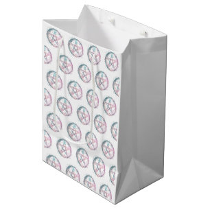 Pink and Teal Pentagram Witchcraft White Halloween Medium Gift Bag