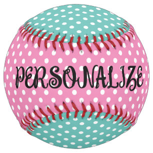 Pink and teal polka dot pattern softball gift