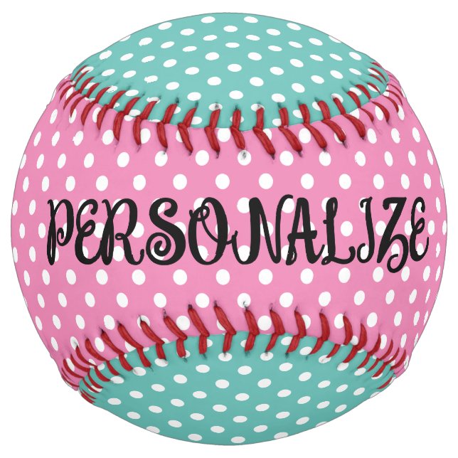 Pink and teal polka dot pattern softball gift (Front)