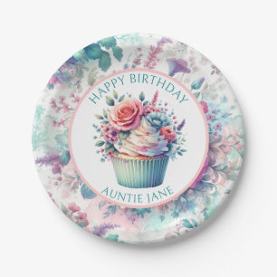 Pink and Teal Shabby Chic Floral Party Paper Plate