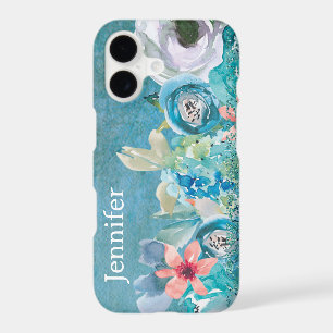 Pink and teal watercolor floral personalized