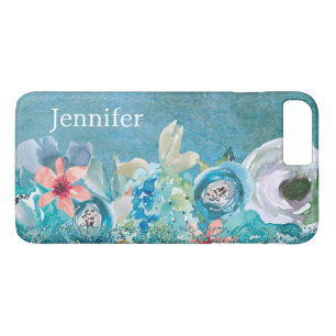Pink and teal watercolor floral personalized Case-Mate iPhone case