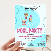 Pink and Teal Winter Pool Party Invitation
