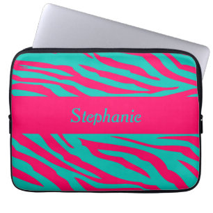 Pink and Teal Zebra Personalized Laptop Sleeve