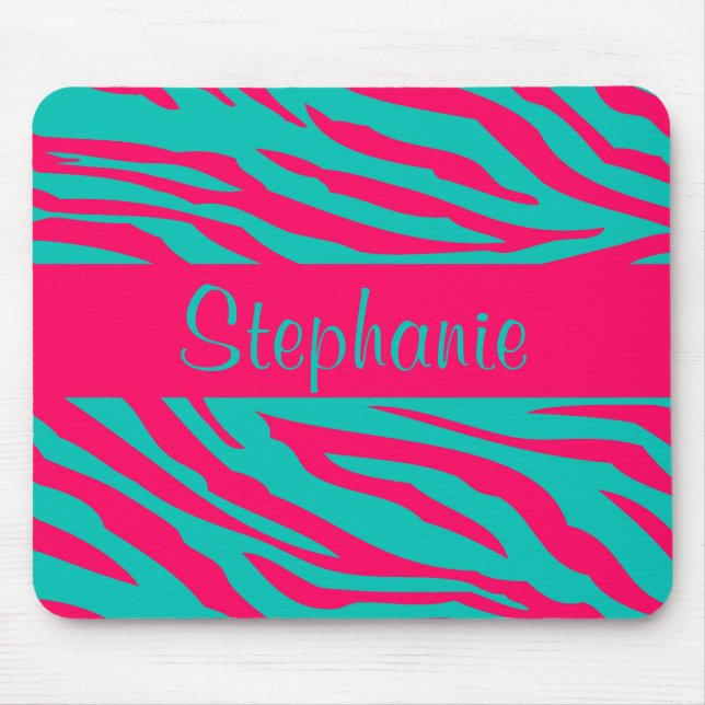 Pink and Teal Zebra Personalized Mouse Pad (Front)