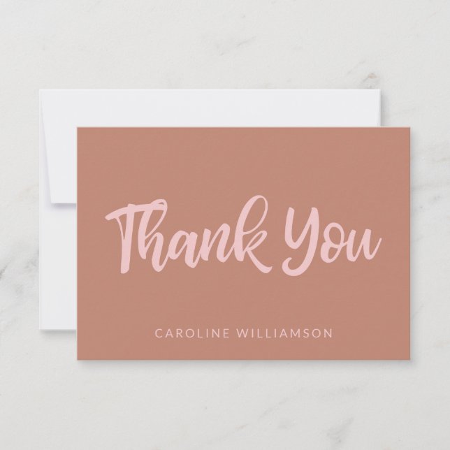Pink and Terracotta Trendy Script Lettering Custom Thank You Card (Front)