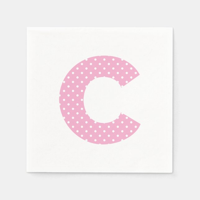 Pink and Tiny White Polka Dot Bold C Monogram Napkin (Front)