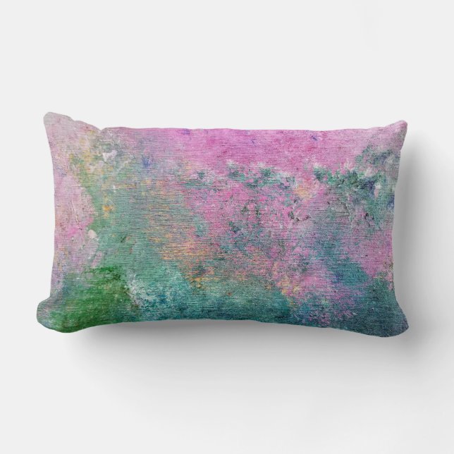 pink and turquoise abstract paint lumbar pillow (Front)