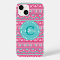 Pink and Turquoise Aztec Chevron Custom Monogram