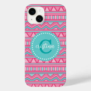 Pink and Turquoise Aztec Chevron Custom Monogram Case-Mate iPhone 14 Case