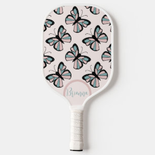 Pink and Turquoise Butterfly Pattern  Pickleball Paddle
