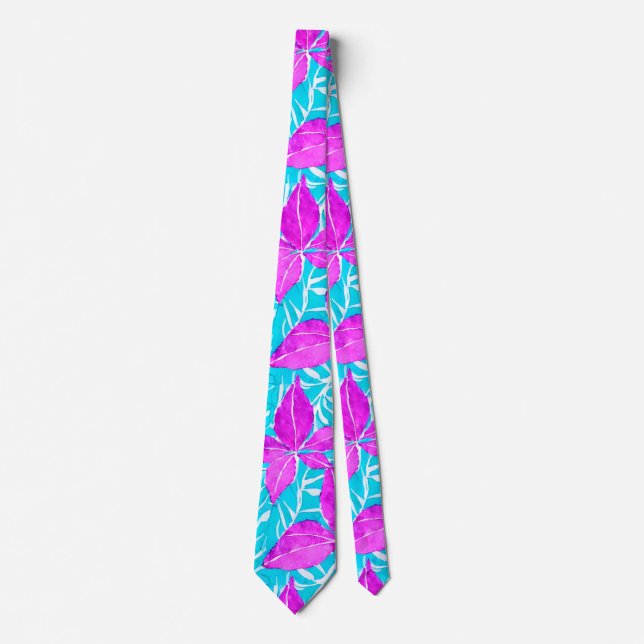 Pink and Turquoise Leafy Pattern   Tie (Front)