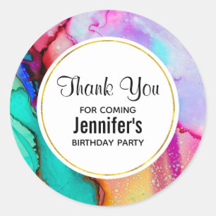 Pink and Turquoise Marble Abstract Watercolor Classic Round Sticker