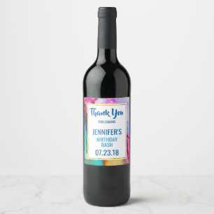 Pink and Turquoise Marble Abstract Watercolor Wine Label