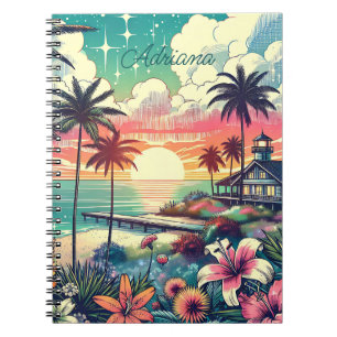 Pink and Turquoise Paradise   Beach Art Notebook