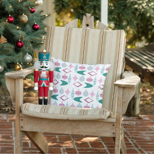 Pink and Turquoise Retro Christmas Ornaments Outdoor Pillow
