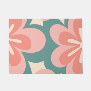 Pink and turquoise retro style flowers doormat