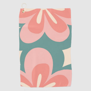 Pink and turquoise retro style flowers golf towel