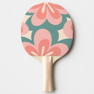 Pink and turquoise retro style flowers ping pong paddle