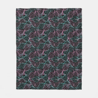 Pink and turquoise stylized leaves black Pattern Fleece Blanket