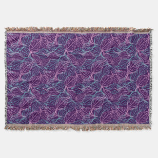 Pink and turquoise stylized leaves purple Pattern Throw Blanket