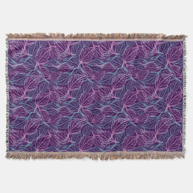 Pink and turquoise stylized leaves purple Pattern  Throw Blanket (Front)