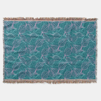 Pink and turquoise stylized leaves purple Pattern Throw Blanket
