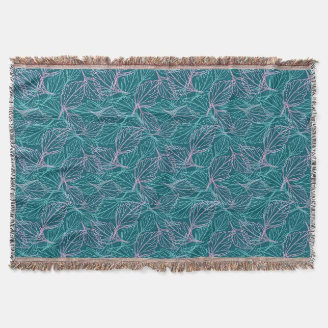 Pink and turquoise stylized leaves purple Pattern  Throw Blanket (Front)