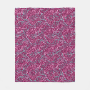 Pink and turquoise stylized leaves red Pattern Fleece Blanket